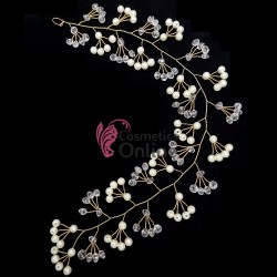 Accesoriu modern pentru decor par WED45EE Bronz cu cristale si perle de 35cm 